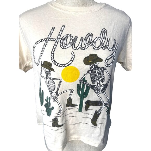 Cloud Dancer Howdy Skeleton Cowboy Graphic Tee S - Picture 1 of 7